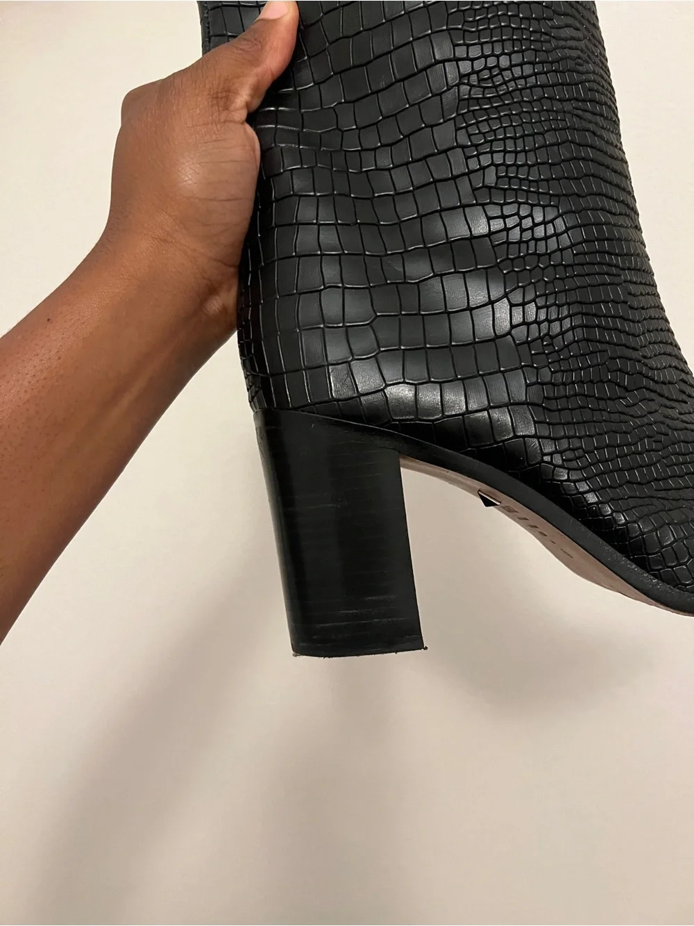Schutz Black Croc-Embossed Knee Boots